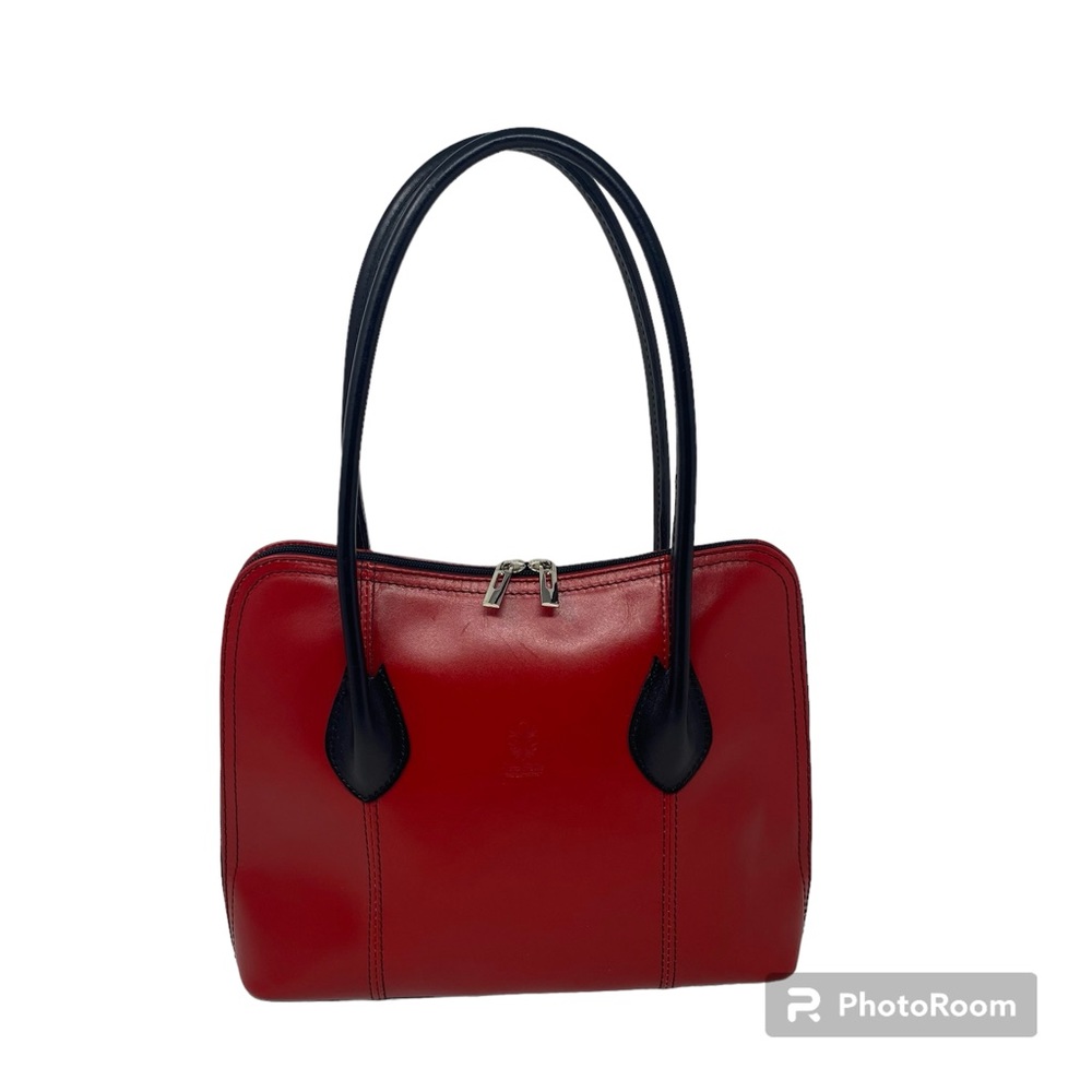Borse in Pelle Red Leather Satchel Black Trim Handles Made in Italy 13.5"